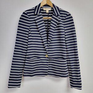 Michael Kors Womens Blue Striped Knit Blazer Jacket Size 2 Gold Button Nautical